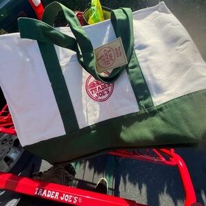 Trader Joe's Green and Cream large Tote Bag